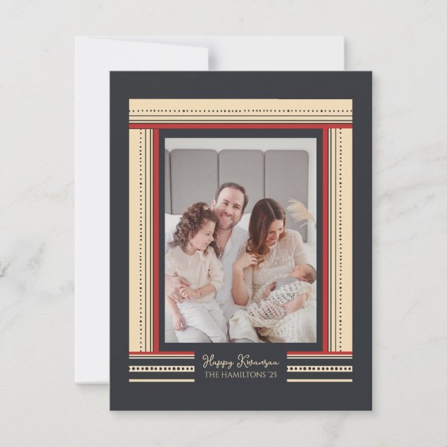 Glamorous Ribbon Border African Pattern Kwanzaa Holiday Card (Front)