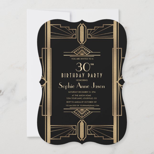 Glamorous Roaring 20's Great Birthday Party Invitation (Front)