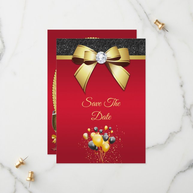 Glamorous, Romantic Elegance Birthday Party Save The Date (Front/Back In Situ)