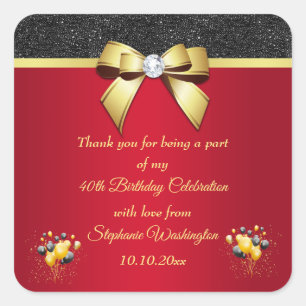 Glamorous, Romantic Elegance Birthday Thank You Square Sticker