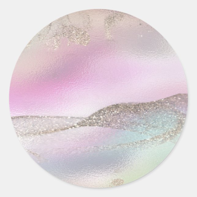 Glamorous Romantic iridescent  pearl holographic C Classic Round Sticker (Front)