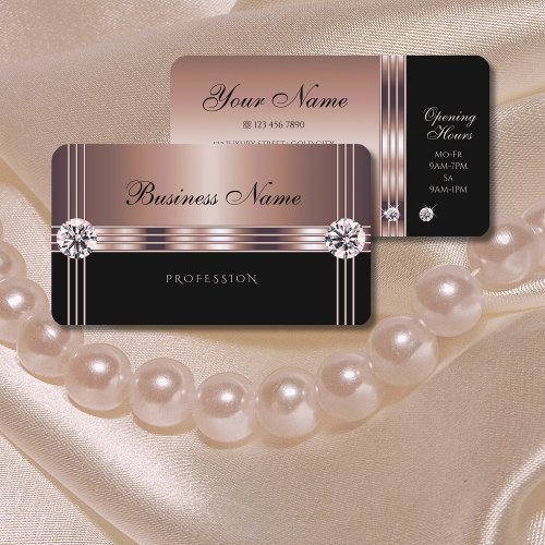 Glamorous Rose Gold and Black with Faux Diamonds Business Card
