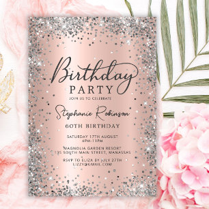 Glamorous Rose Gold and Silver 60th Birthday Invitation
