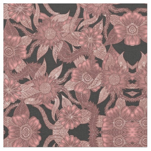 7129G-6L 58 Sequined Metallic Embroidered Floral Flowers Paisleys Sequins Brown Border Print Cotton Blend Fabric by the Yard