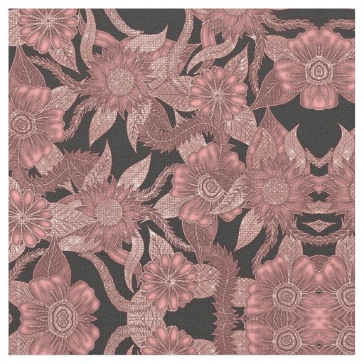 Glamorous Rose Gold Black Glitter Flowers Fabric