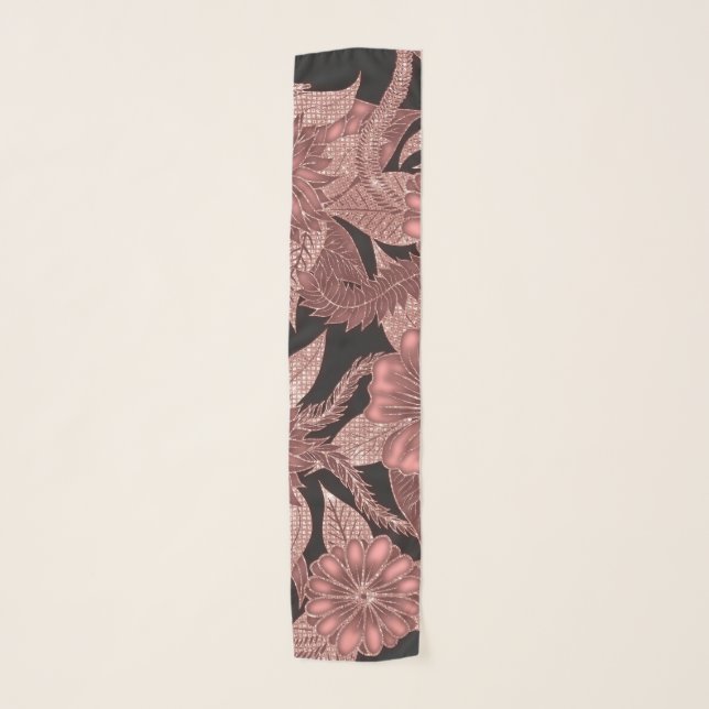 Glamorous Rose Gold Black Glitter Flowers Scarf (Front)
