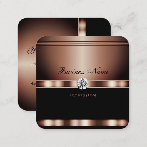 Glamorous Rose Gold Black with Faux Rhinestones Square Business Card