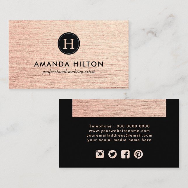 Glamorous Rose Gold Business Card Template (Front/Back)