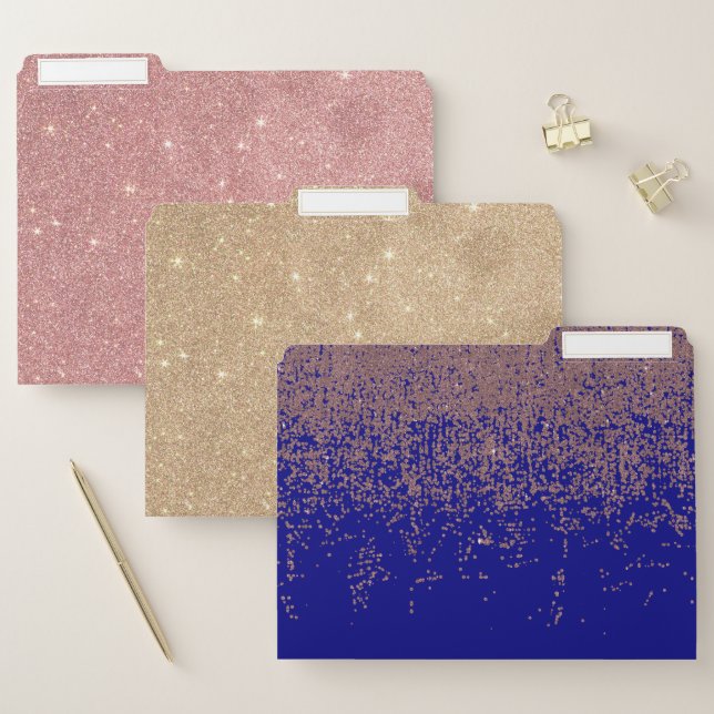 Glamorous Rose Gold Cobalt Blue Glitter Ombre File Folder (Set)