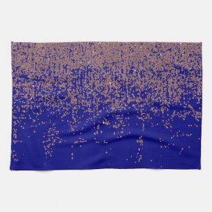 Glamorous Rose Gold Cobalt Blue Glitter Ombre Kitchen Towel