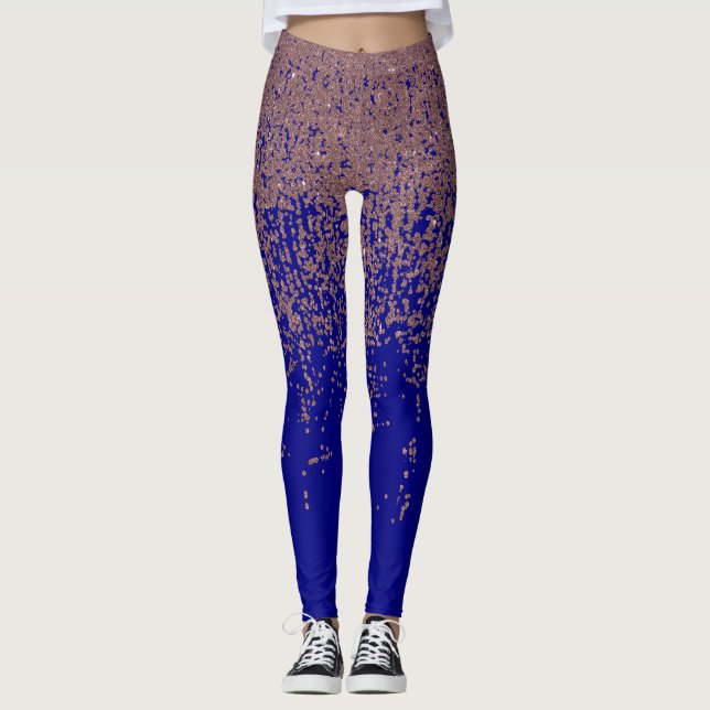 Glamorous Rose Gold Cobalt Blue Glitter Ombre Leggings (Front)