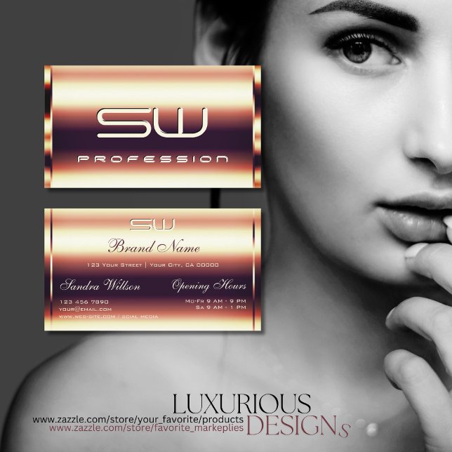 Glamorous Rose Gold Faux 3D Initials Opening Hours Business Card (Creator Uploaded)