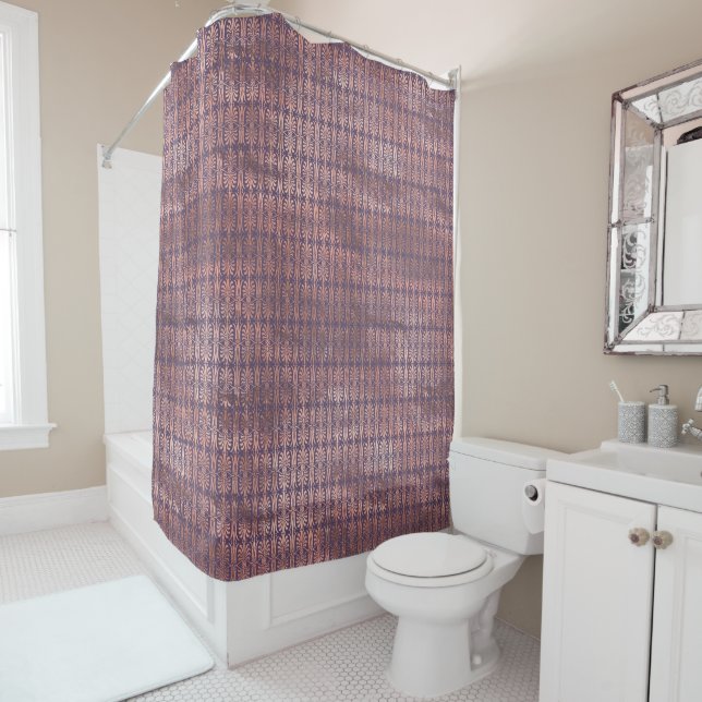 Glamorous Rose Gold Foil and Lavender Art Deco Shower Curtain (In Situ)