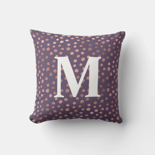 Glamorous Rose Gold Foil and Lavender Art Dots Throw Pillow