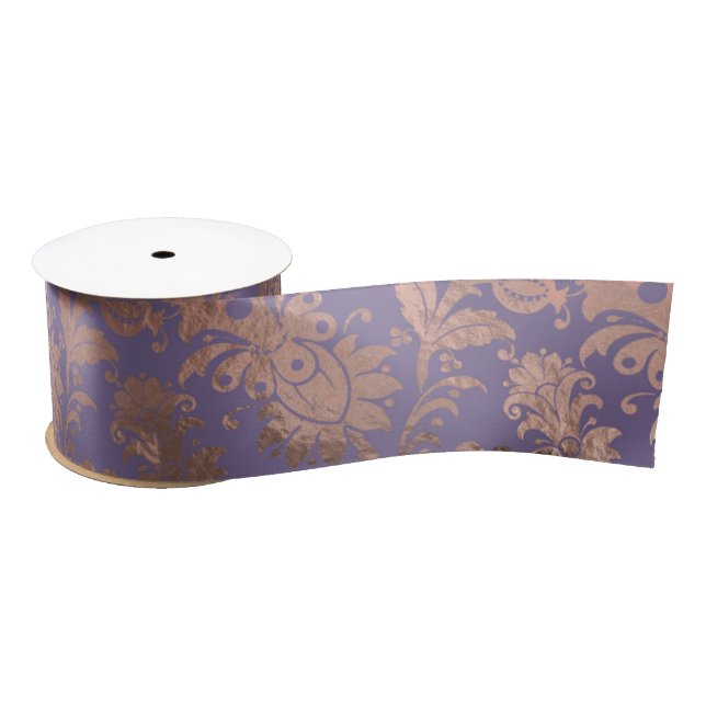 Glamorous Rose Gold Foil and Lavender Floral Satin Ribbon (Spool)