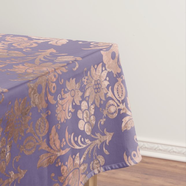 Glamorous Rose Gold Foil and Lavender Floral Tablecloth (In Situ)