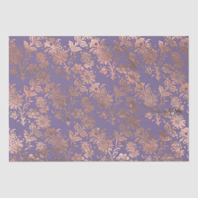 Glamorous Rose Gold Foil and Lavender Floral Tissue Paper (Front)