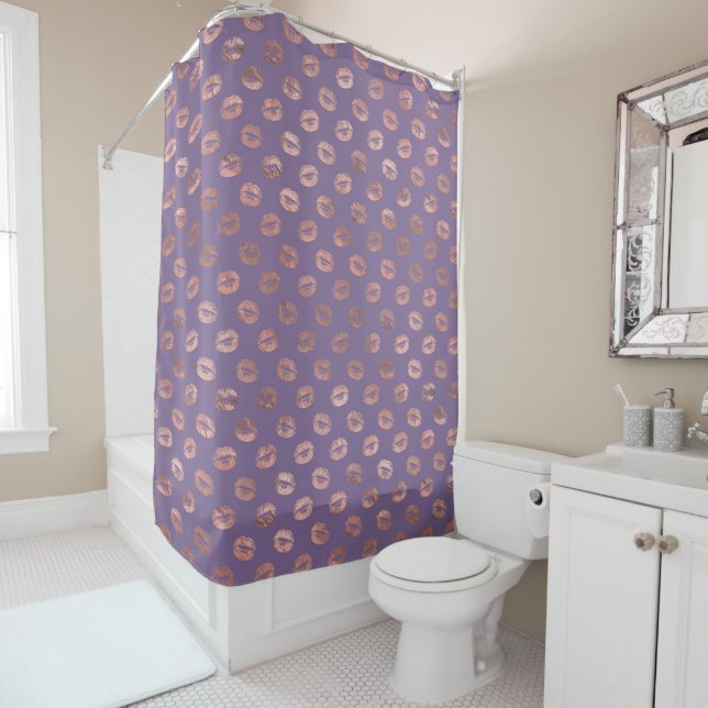 Glamorous Rose Gold Foil and Lavender Lips Shower Curtain (In Situ)
