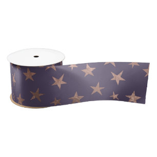 Glamorous Rose Gold Foil and Lavender Stars Satin Ribbon