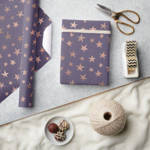 Glamorous Rose Gold Foil and Lavender Stars Wrapping Paper