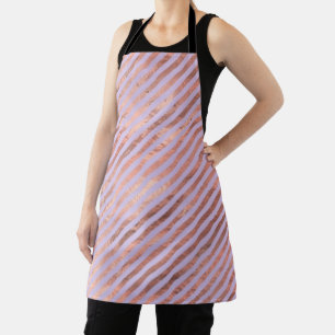 Glamorous Rose Gold Foil and Lavender Stripes Apron