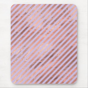 Glamorous Rose Gold Foil and Lavender Stripes Mouse Pad