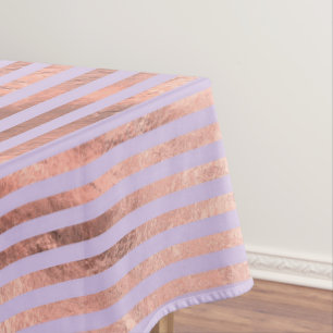 Glamorous Rose Gold Foil and Lavender Stripes Tablecloth