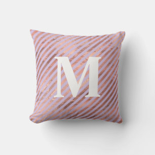 Glamorous Rose Gold Foil and Lavender Stripes Throw Pillow