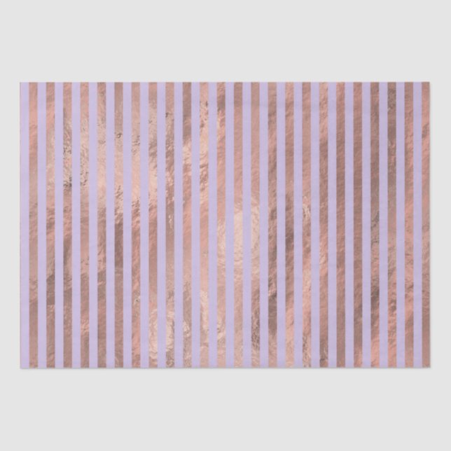 Glamorous Rose Gold Foil and Lavender Stripes Tissue Paper (Front)