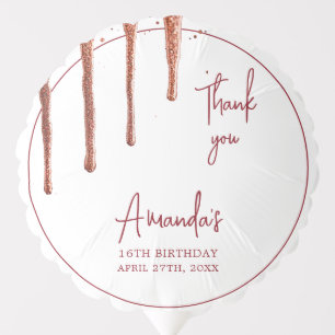 Glamorous Rose Gold Glitter Drip Sweet 16 Birthday Balloon