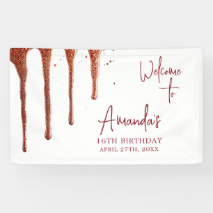 Glamorous Rose Gold Glitter Drip Sweet 16 Birthday Banner
