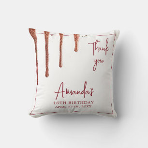 Glamorous Rose Gold Glitter Drip Sweet 16 Birthday Throw Pillow