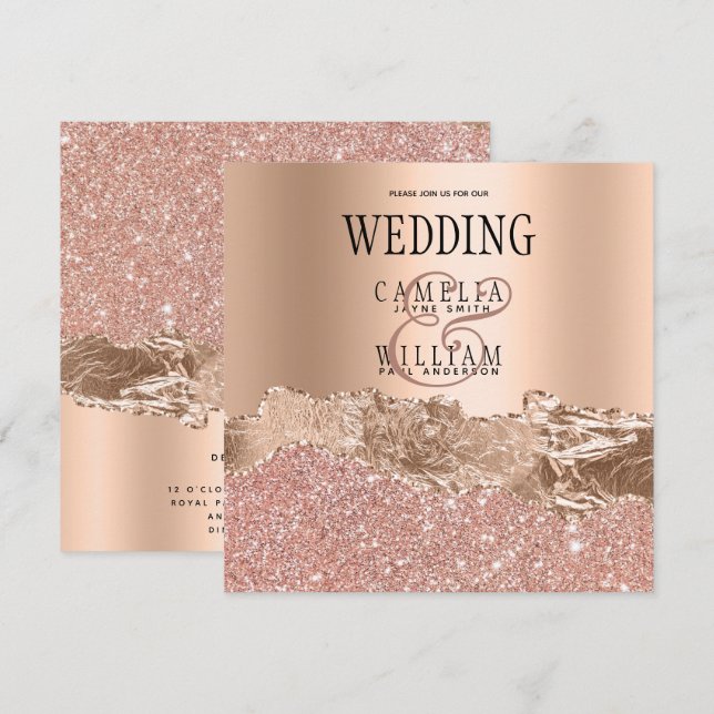 Glamorous Rose Gold Glitter Foil Wedding  Invitati Thank You Card (Front/Back)