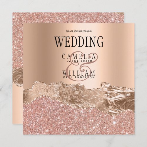Glamorous Rose Gold Glitter Foil Wedding  Invitati Thank You Card