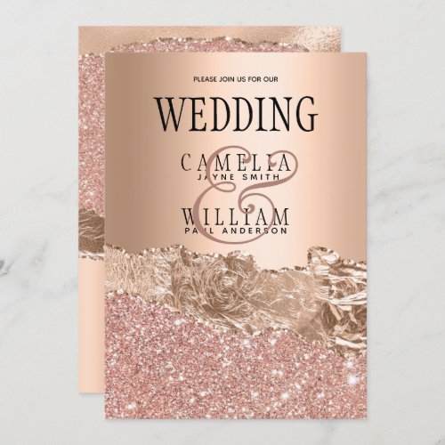 Glamorous Rose Gold Glitter Foil Wedding  Invitation