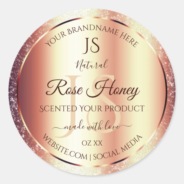 Glamorous Rose Gold Glitter Initials Product Label (Front)