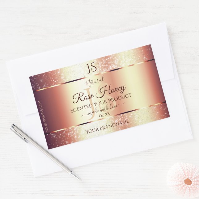 Glamorous Rose Gold Glitter Initials Product Label (Envelope)