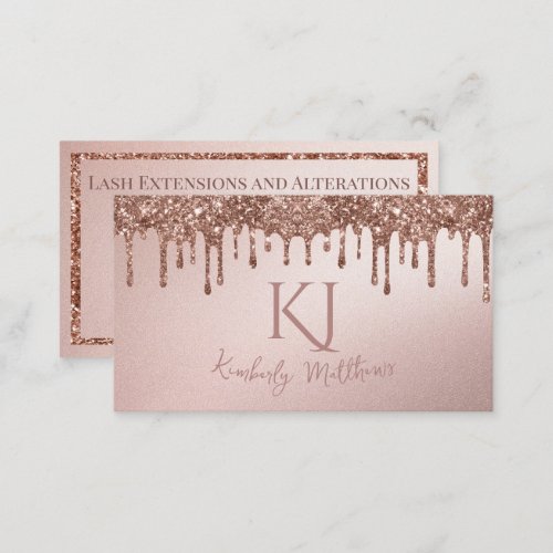 Glamorous Rose Gold Glitter Monogram Initials Business Card