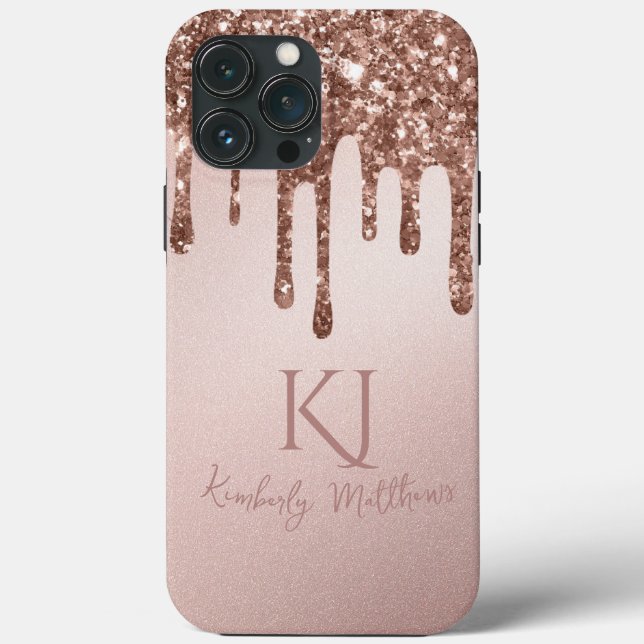 Glamorous Rose Gold Glitter Monogram Initials Case-Mate iPhone Case (Back)