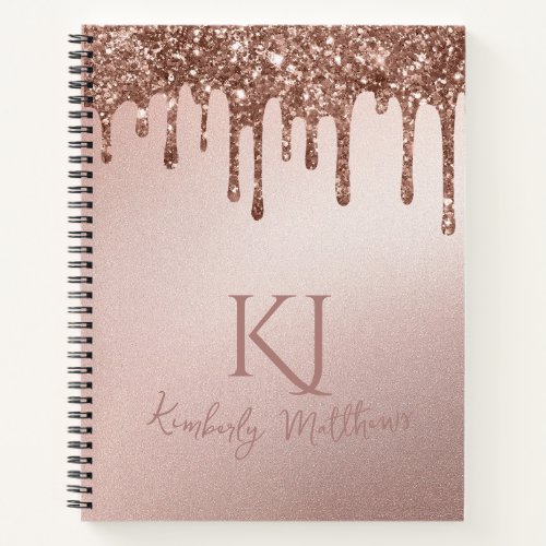 Glamorous Rose Gold Glitter Monogram Initials Notebook