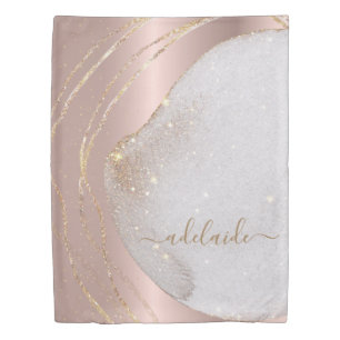Glamorous Rose Gold Glitter Monogrammed Script Duvet Cover