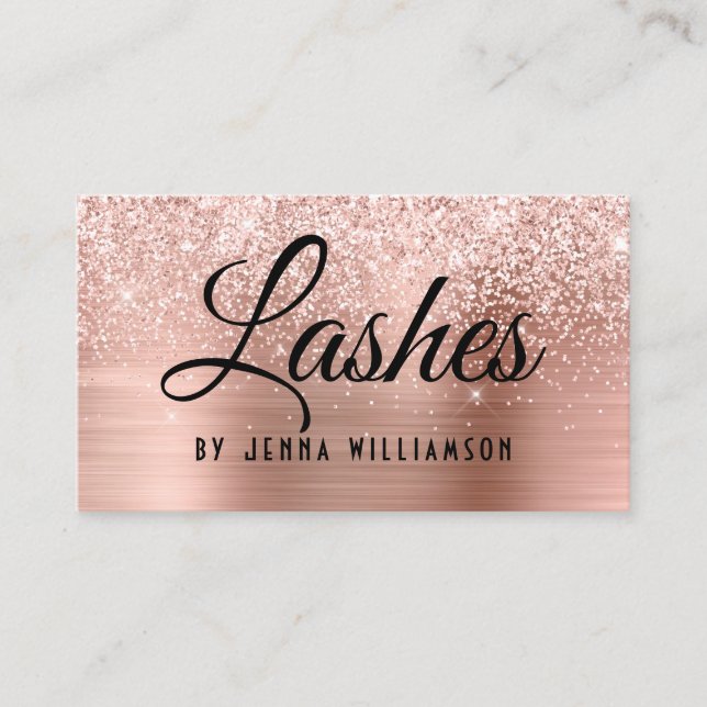 Glamorous Rose Gold Glitter Sparkle Lash Tech Business Card (Front)