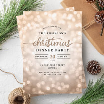 Glamorous Rose Gold Lights Christmas Dinner Party  Invitation
