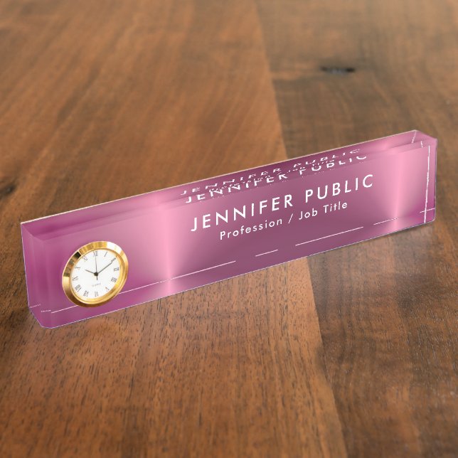 Glamorous Rose Gold Name Text Template Elegant Desk Name Plate (Side)