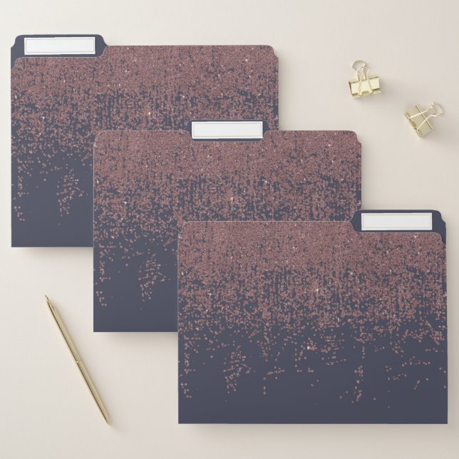 Glamorous Rose Gold Navy Blue Glitter Ombre File Folder (Set)