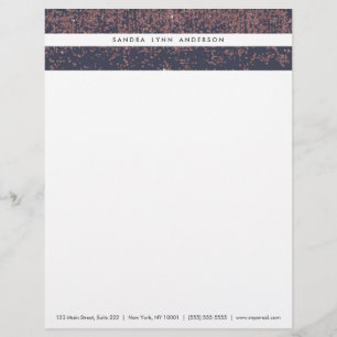 Glamorous Rose Gold Navy Blue Glitter Ombre Letterhead
