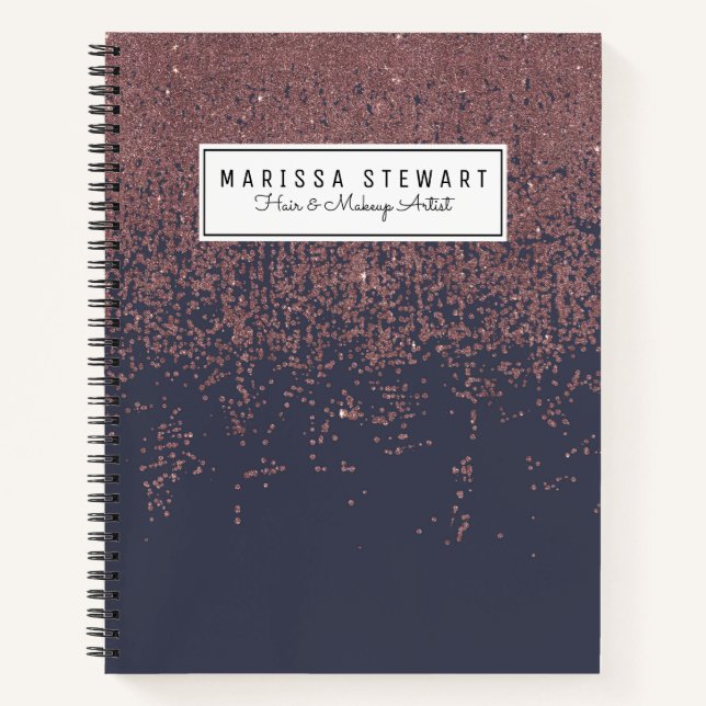 Glamorous Rose Gold Navy Blue Glitter Ombre Notebook (Front)
