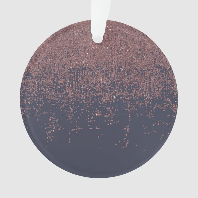 Glamorous Rose Gold Navy Blue Glitter Ombre Ornament (Front)