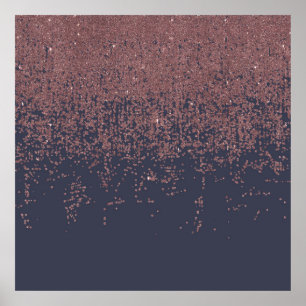 Glamorous Rose Gold Navy Blue Glitter Ombre Poster