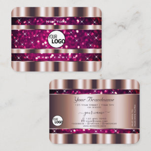 Glamorous Rose Gold Pink Glitter Stars add Logo Business Card